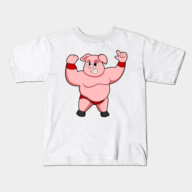 Pig as Bodybuilder with big Belly Kids T-Shirt by Markus Schnabel